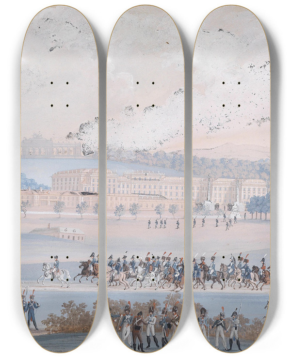 Triptych art skateboard deck of Balthasar Wigand Parade Schnbrunn by Balthasar Wigand (1771-1846)