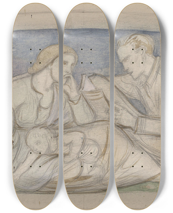 Triptych art skateboard deck of Richard Nicolas Roland Holst Man Vrouw En Kind Zittend In Een Landschap_2 by Richard Nicolaus Roland Holst (1868-1938)