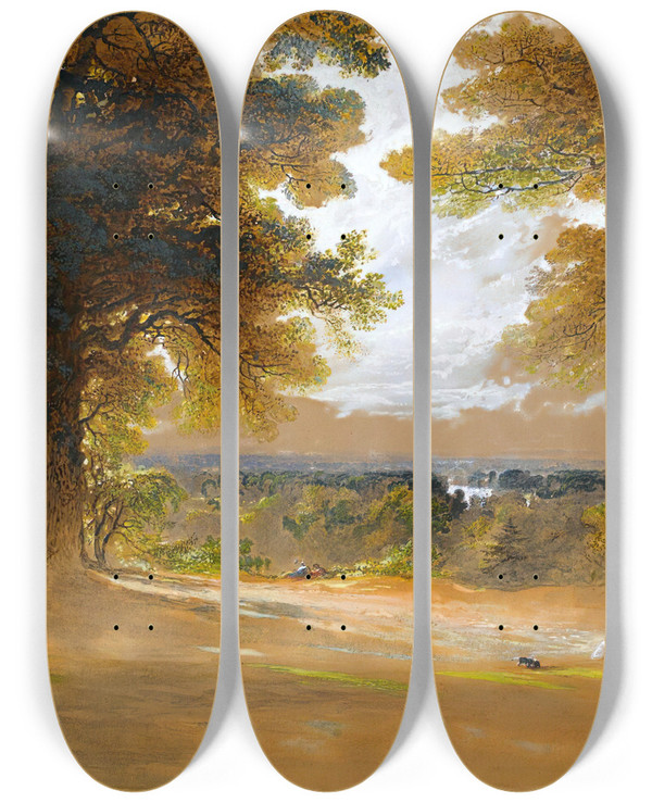 Triptych art skateboard deck of John Martin Richmond Park London by John Martin (1789-1854)