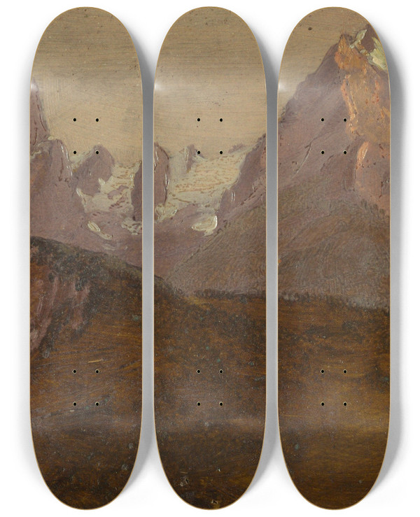 Triptych art skateboard deck of Frederic Edwin Church The Watzmann Berchtesgaden Bavaria by Frederic Edwin Church (1826-1900)