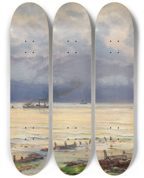 Triptych art skateboard deck of John Brett A View Of Felixstowe by John Brett (1831-1902)