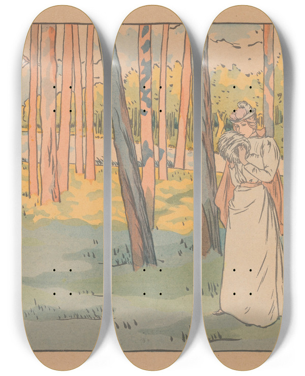 Triptych art skateboard deck of George Auriol Promenade Sur Bois by George Auriol (1863-1938)