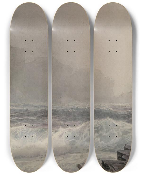 Triptych art skateboard deck of William Trost Richards Sea Andcliffs by William Trost Richards (1833-1905)