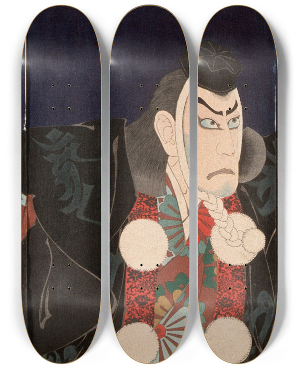 Triptych art skateboard deck of Tsukioka Yoshitoshi Ichikawa Danjr Ix As Masashib Benkei In Kanjinch by Tsukioka Yoshitoshi (1839-1892)