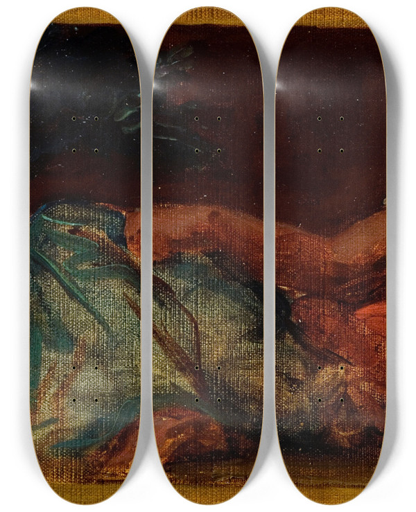 Triptych art skateboard deck of Eugne Delacroix Minerve by Eugene Delacroix (1798-1863)