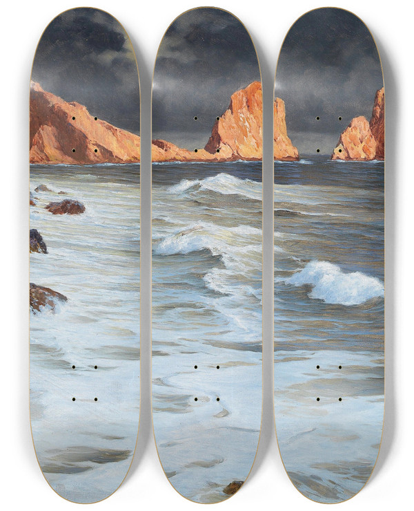 Triptych art skateboard deck of Paul Von Spaun Kste Bei Capri by Paul Von Spaun (1876-1932)
