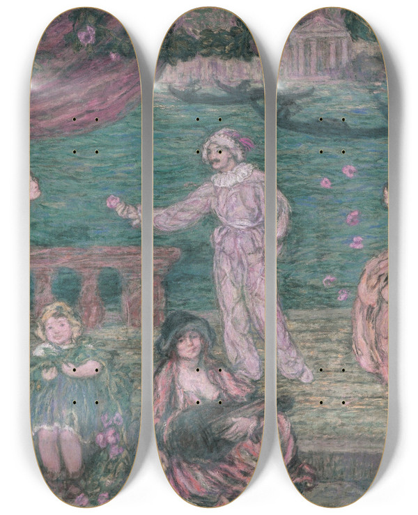 Triptych art skateboard deck of Edmond Francois Amanjean Festival Of Venice by Edmond Francois Aman-Jean (1858-1936)