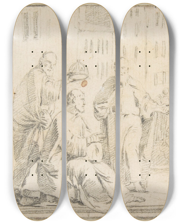 Triptych art skateboard deck of Giovanni Battista Tiepolo Coronation Of An Emperor by Giovanni Battista Tiepolo (1696-1770)