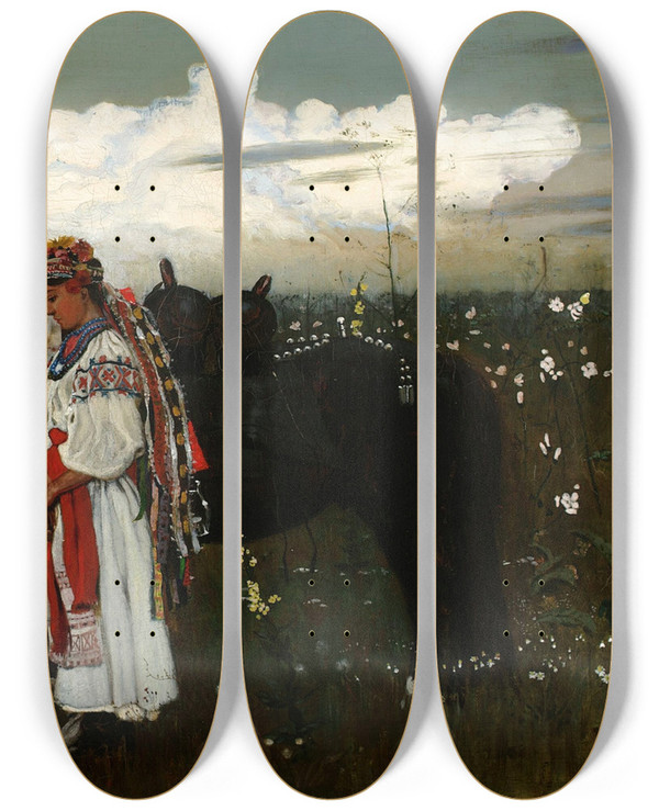 Triptych art skateboard deck of Stanisaw Masowski Jaremas Dumka by Stanislaw Maslowski (1853-1926)