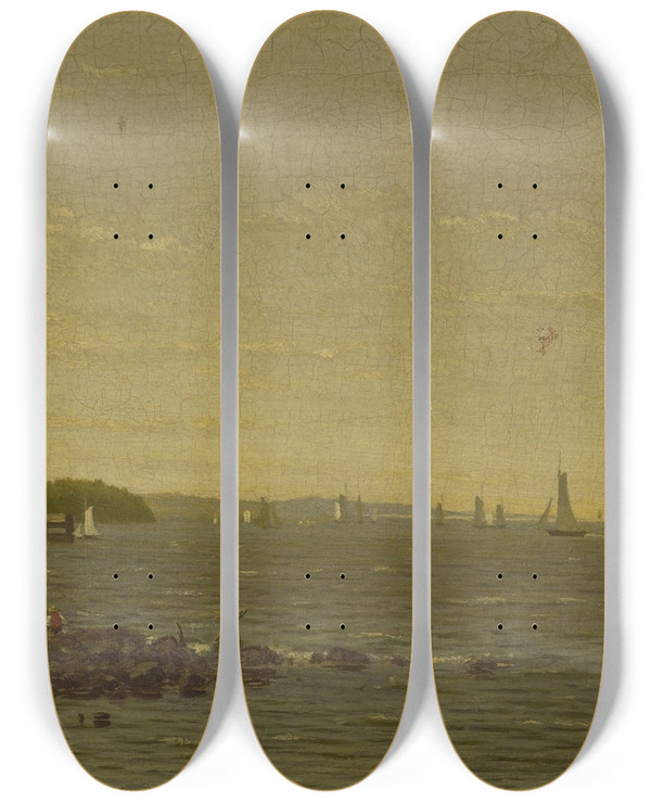 Triptych art skateboard deck of Richard William Hubbard Along The Hudson River by Richard William Hubbard (1816-1888)