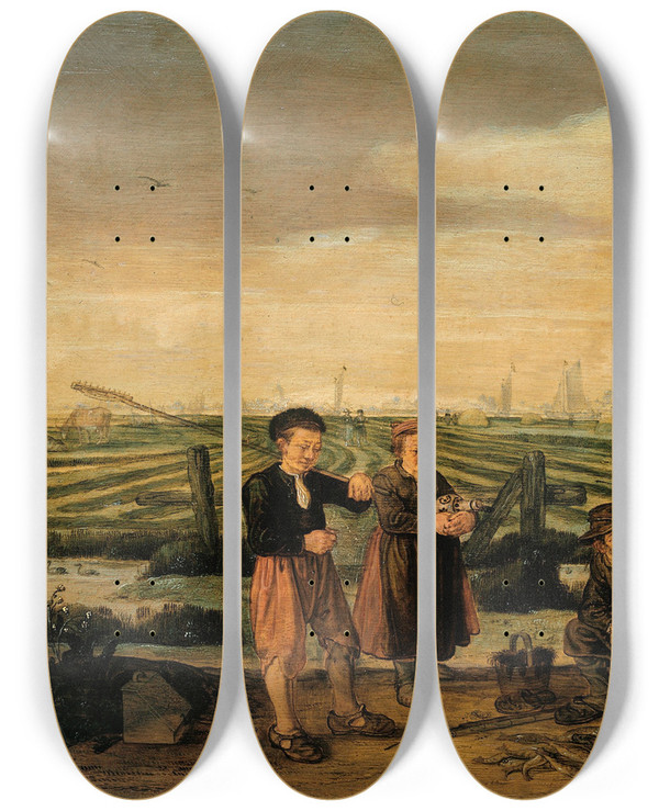 Triptych art skateboard deck of Arent Arentsz Cabel Fishermen And Farmers by Arent Arentsz Cabel (1585-1631)