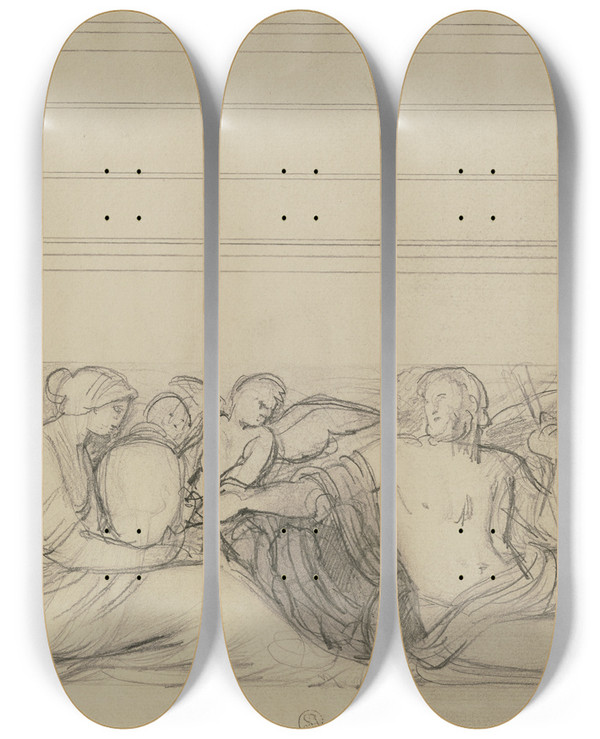 Triptych art skateboard deck of Bernhard Von Neher The Younger Mythological Scene_1 by Bernhard Von Neher The Younger (1806-1886)