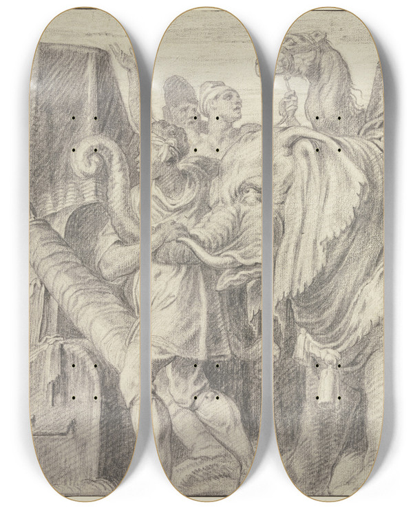 Triptych art skateboard deck of Abraham Van Diepenbeeck The Adoration Of The Kings_2 by Abraham Van Diepenbeeck (1596-1675)