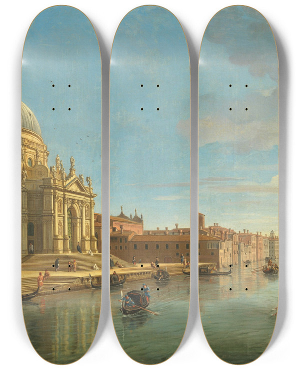 Triptych art skateboard deck of Gaspar Van Wittel View Of Santa Maria Della Salute Venice From The Entrance Of The Grand Canal by Gaspar Van Wittel (1653-1736)