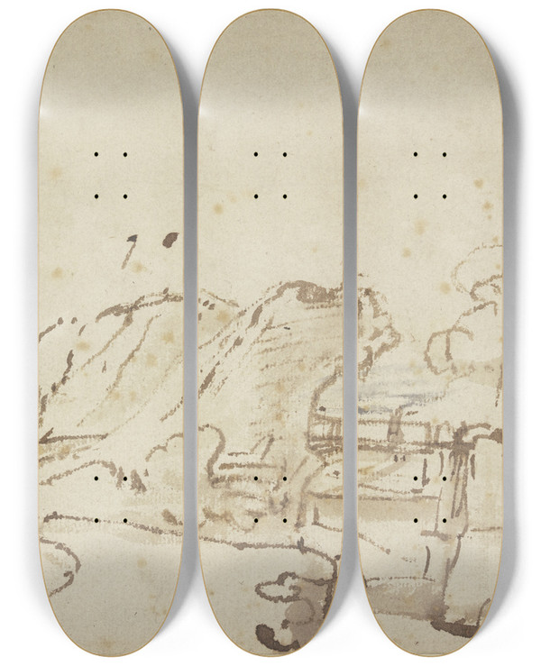 Triptych art skateboard deck of Aert De Gelder Landscape by Aert de Gelder (1645-1727)