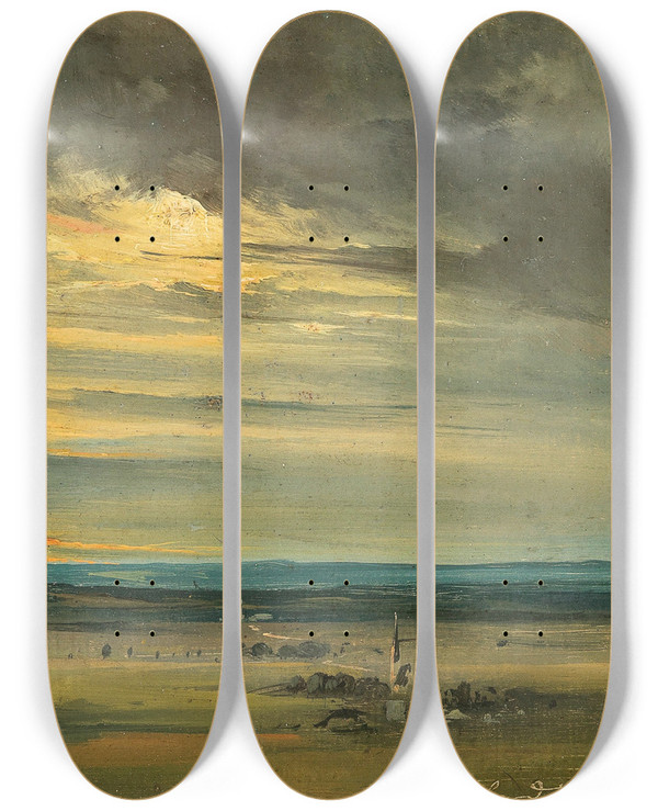 Triptych art skateboard deck of Friedrich Zeller Salzburg View Of Maxglan And Klessheim by Friedrich Zeller (1817-1896)
