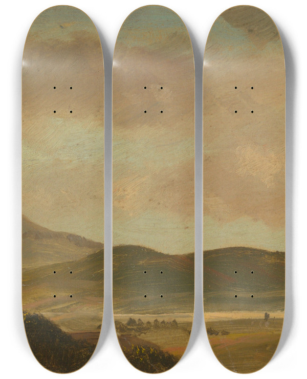 Triptych art skateboard deck of Frederic Edwin Church Landscape_2 by Frederic Edwin Church (1826-1900)