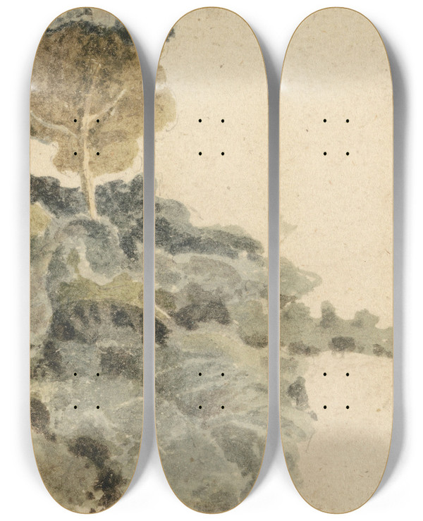 Triptych art skateboard deck of Peter Dewint Study Of Burdocks by Peter Dewint (1784-1849)