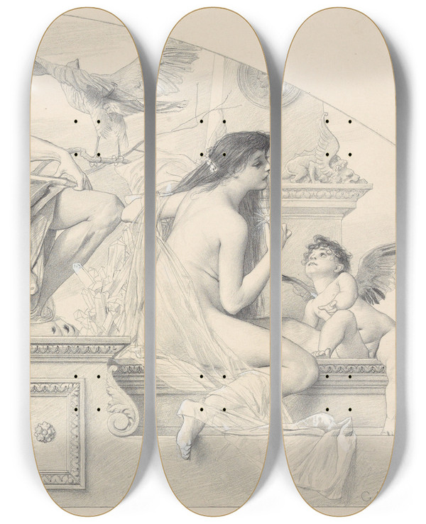 Triptych art skateboard deck of Gustav Klimt Die Reiche Der Natur by Gustav Klimt (1862-1918)