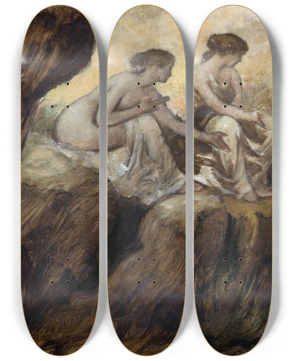 Triptych art skateboard deck of Edward Calvert Ulysses And The Sirens by Edward Calvert (1799-1883)