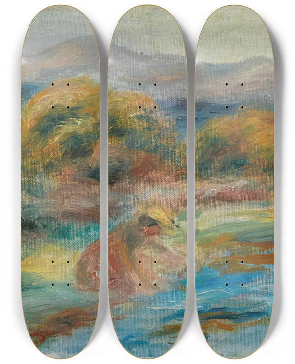 Triptych art skateboard deck of Pierreauguste Renoir Laveuse Dans Un Paysage by Pierre-Auguste Renoir (1841-1919)