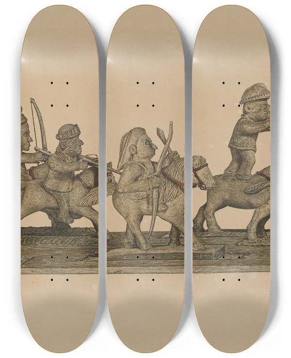Triptych art skateboard deck of Raymond Neumann Indians by Raymond Neumann