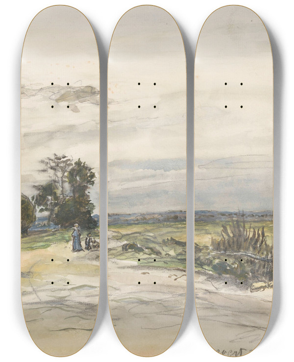 Triptych art skateboard deck of Johan Antonie De Jonge Landschap Bij Nevers by Johan Antonie De Jonge (1864-1927)