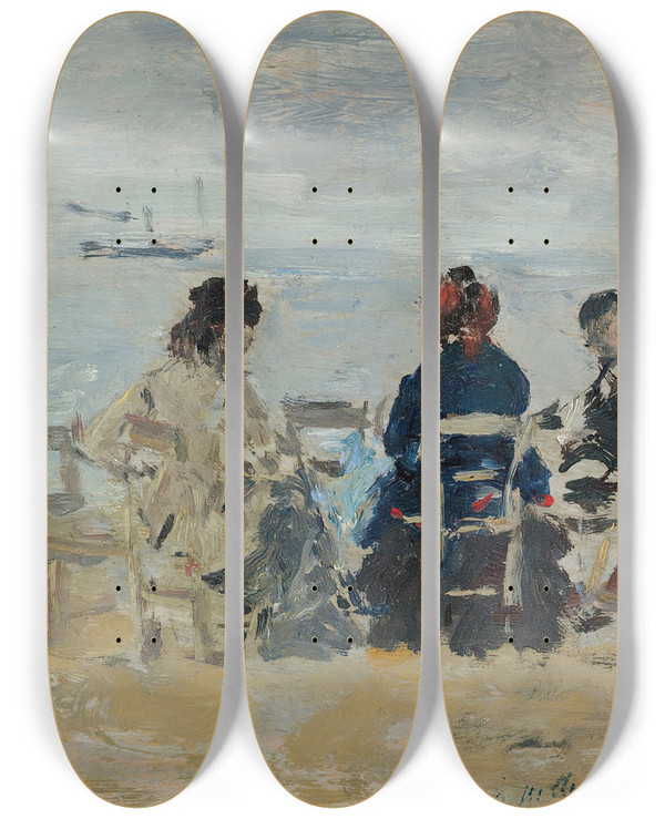 Triptych art skateboard deck of Eugne Boudin Scne De Plage_3 by Eugene Boudin (1824-1898)