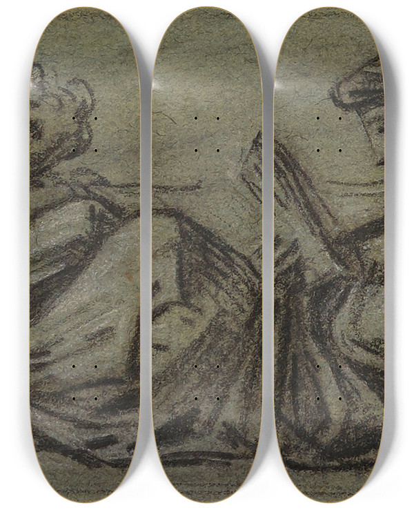 Triptych art skateboard deck of Pierrepaul Prudhon Le Matin by Pierre-Paul Prud'hon (1758-1823)
