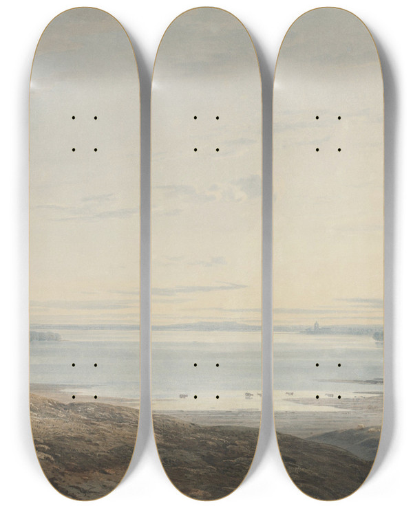 Triptych art skateboard deck of John Varley The Curfew by John Varley (1778-1842)