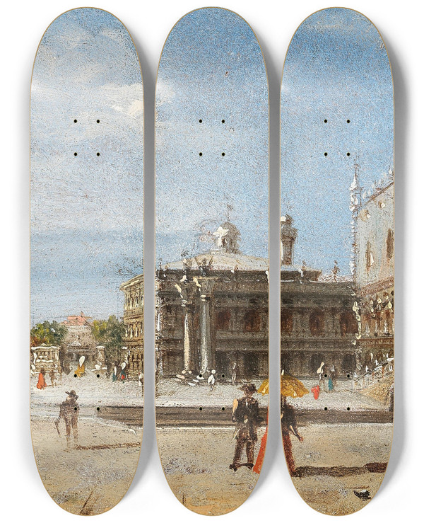 Triptych art skateboard deck of Marco Grubacs Riva Degli Schiavoni by Marco Grubacs (1839-1910)
