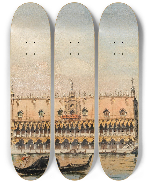 Triptych art skateboard deck of Marco Grubas View Of St Marks Square With Campanile by Marco Grubas (1839-1910)