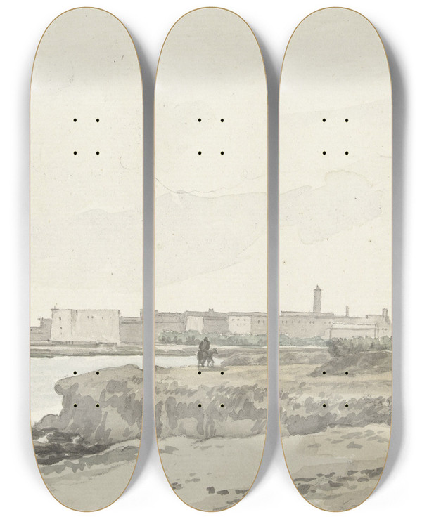 Triptych art skateboard deck of Abrahamlouisrodolphe Ducros Gezicht Op Trani Gelegen Aan De Kust by Abraham-Louis-Rodolphe Ducros (1748-1810)