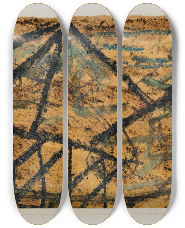 Triptych art skateboard deck of Paul Klee Mit Dem Wassertrger With The Water Carrier by Paul Klee (1879-1940)