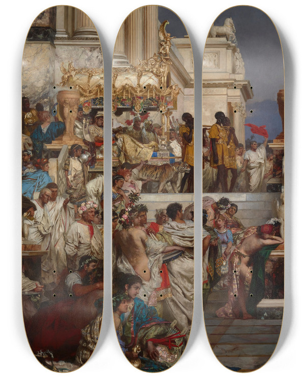 Triptych art skateboard deck of Henryk Siemiradzki Neros Torches_2 by Henryk Siemiradzki (1843-1902)