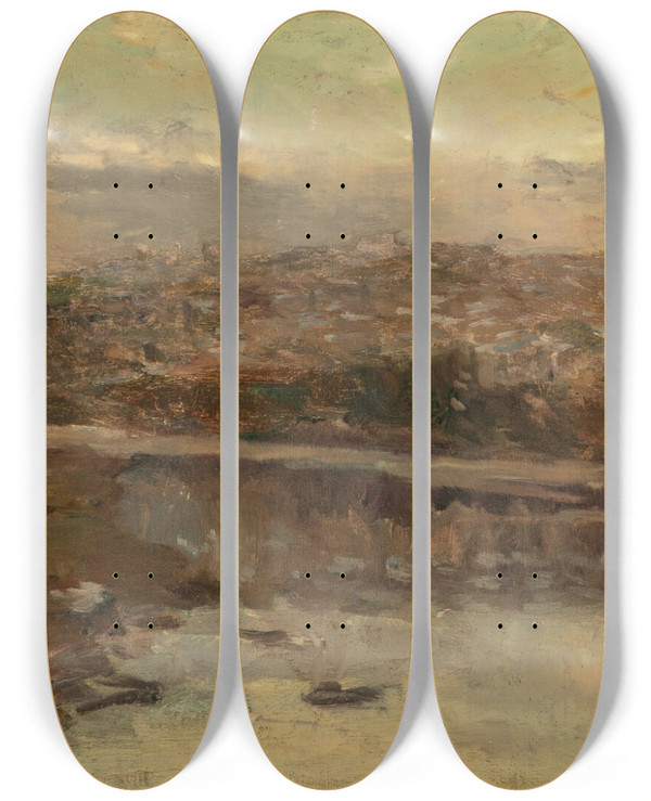 Triptych art skateboard deck of Albert Lebourg Lallier Pontduchteau by Albert Lebourg (1849-1928)