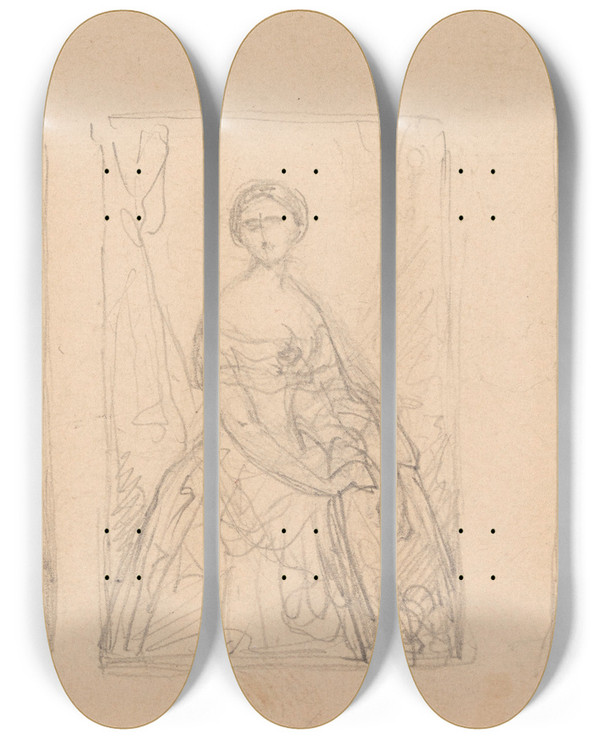Triptych art skateboard deck of Nicaise De Keyser Portrait Of A Woman_34 by Nicaise De Keyser (1813-1887)
