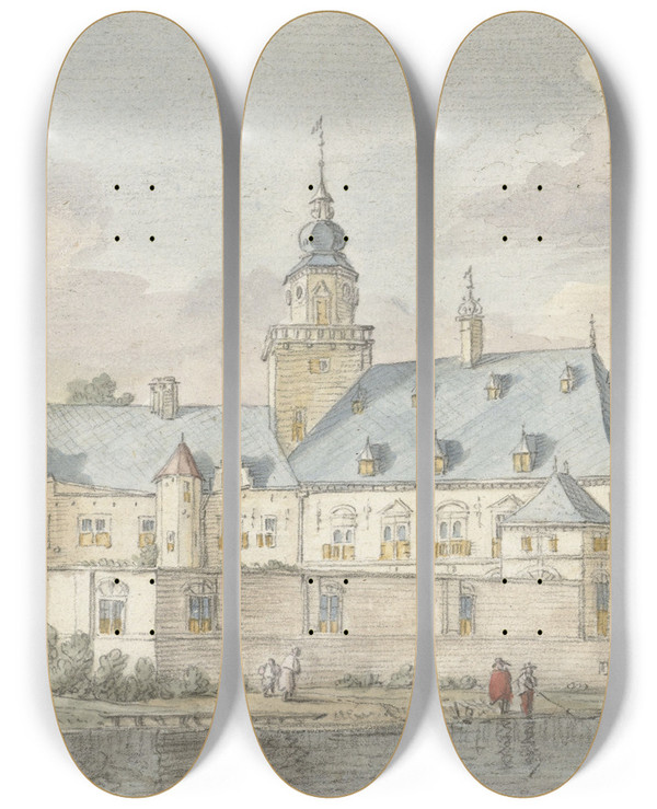 Triptych art skateboard deck of Herman Saftleven Gezicht Op Kasteel Nijenrode_2 by Herman Saftleven (1609-1685)