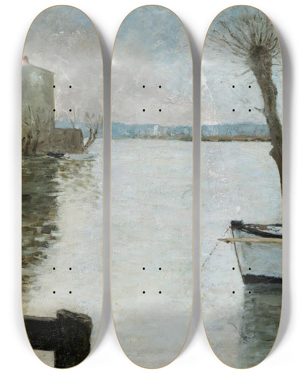 Triptych art skateboard deck of Maxime Maufra Inondation by Maxime Maufra (1861-1918)