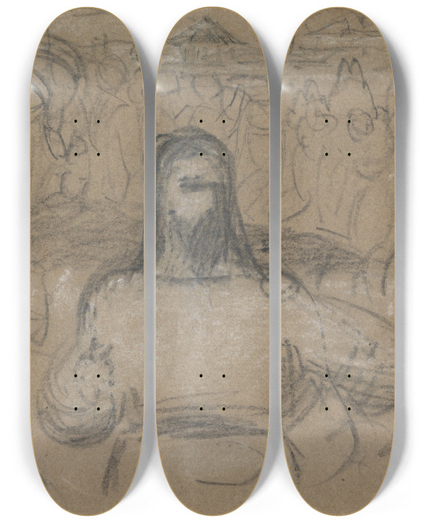 Triptych art skateboard deck of Benjamin Robert Haydon Study For Christs Entry Into Jerusalem_1 by Benjamin Robert Haydon (1786-1846)