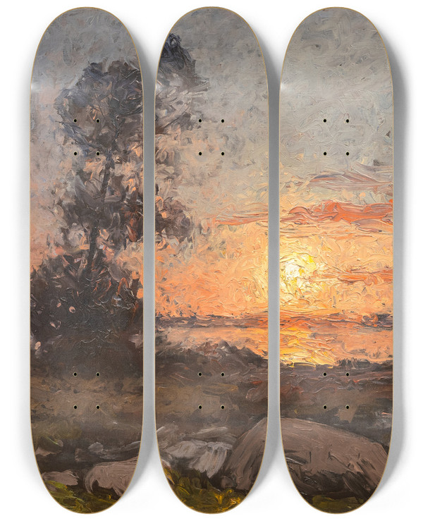 Triptych art skateboard deck of Per Ekstrm Sunset by Per Ekstrom (1844-1935)