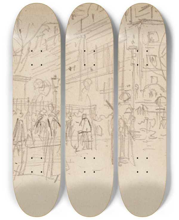 Triptych art skateboard deck of Frdric Houbron Boulevards Extrieurs by Frederic Houbron (1851-1908)