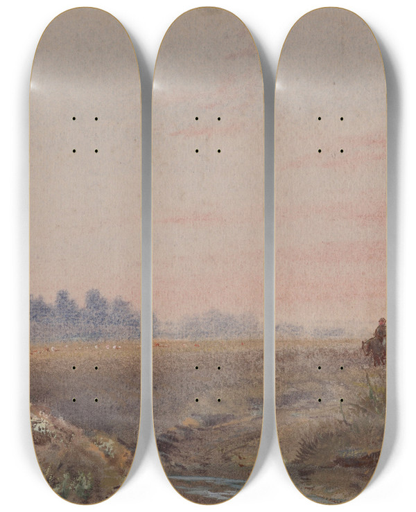 Triptych art skateboard deck of William Mathew Hodgkins Taieri Plains Otago by William Mathew Hodgkins (1833-1898)