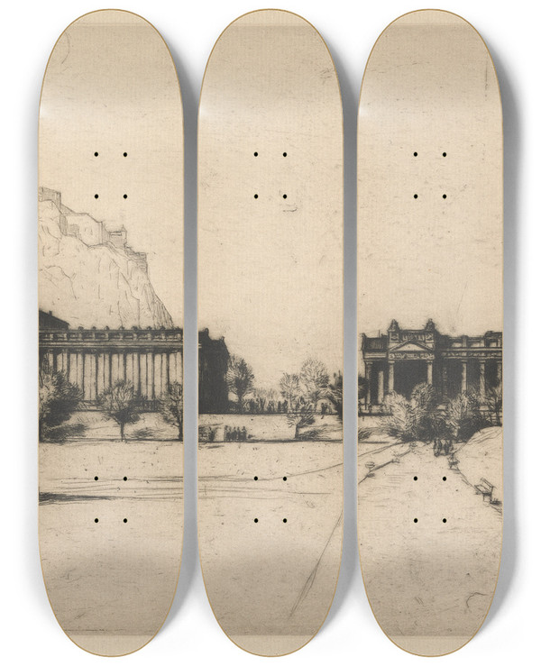 Triptych art skateboard deck of David Young Cameron Royal Scottish Academy by David Young Cameron (1865-1945)