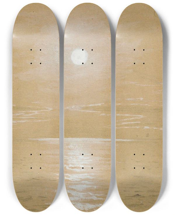 Triptych art skateboard deck of Frederic Edwin Church Seascapes Newfoundland July 6 1859 by Frederic Edwin Church (1826-1900)