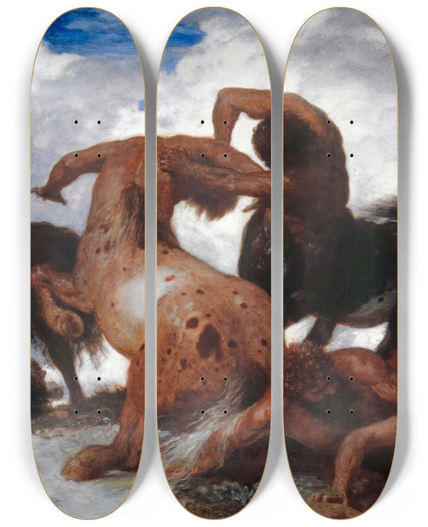 Triptych art skateboard deck of Arnold Bcklin Battle Of The Centaur by Arnold Bocklin (1827-1901)