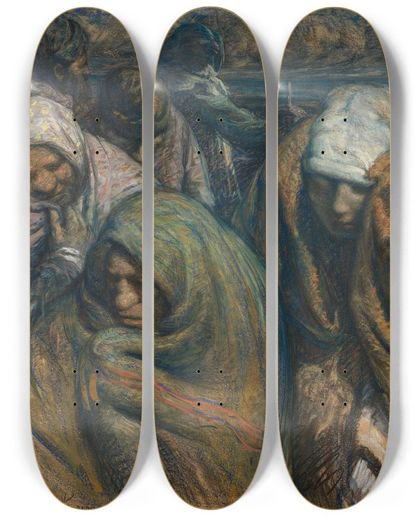 Triptych art skateboard deck of Victor Hageman Emigrants by Victor Hageman (1868-1940)