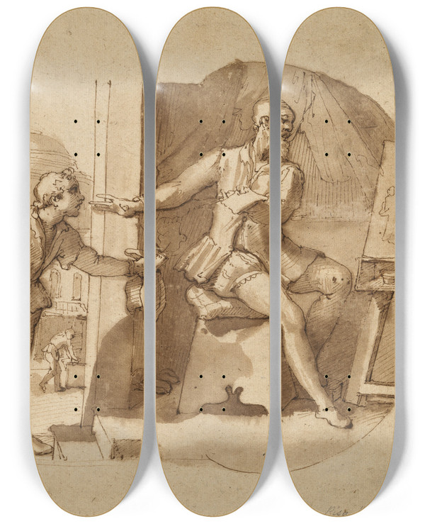 Triptych art skateboard deck of Federico Zuccaro Episode Af Taddeo Zuccaros Liv by Federico Zuccaro (1542-1609)
