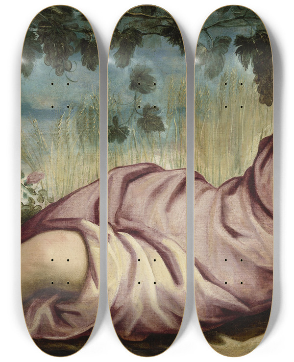 Triptych art skateboard deck of Jacopo Tintoretto Summer by Jacopo Tintoretto (1518-1594)