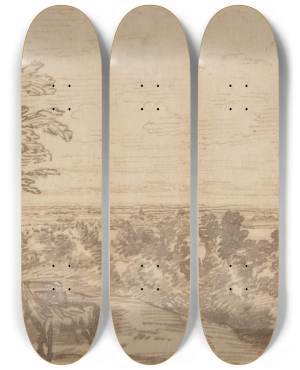 Triptych art skateboard deck of Jan Lievens Landscape With Figures by Jan Lievens (1607-1674)